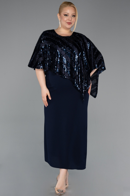 Robe De Soirée Grande Taille Midi Bleu Marine ABK2609