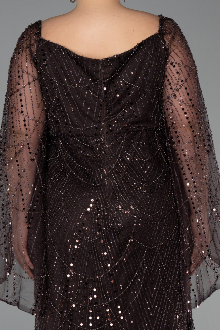 Robe De Soirée Grande Taille Perlé Longue Brun ABU5067
