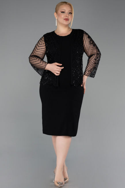 Robe De Soirée Grande Taille Midi Noir ABK2417