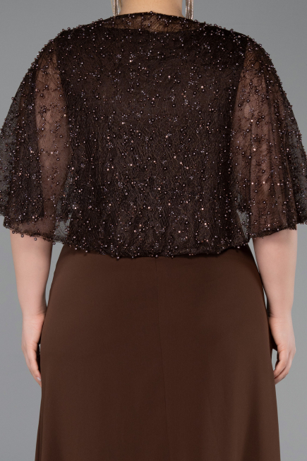 Robe de Soirée Grande Taille Longue Mousseline Brun ABU6063
