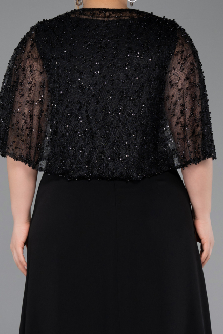 Robe de Soirée Grande Taille Longue Mousseline Noir ABU6063