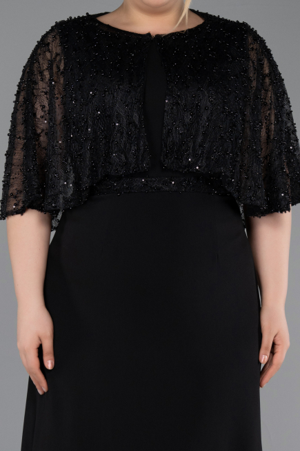Robe de Soirée Grande Taille Longue Mousseline Noir ABU6063