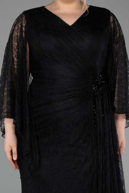 Robe De Soirée Grande Taille Longue Dantelle Noir ABU6065