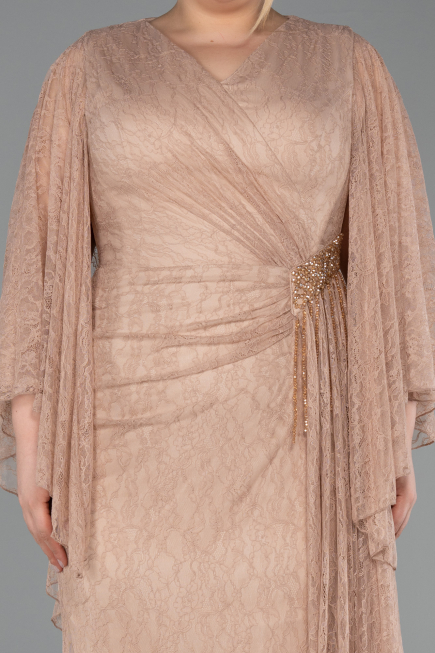 Robe De Soirée Grande Taille Longue Dantelle Vison ABU6065
