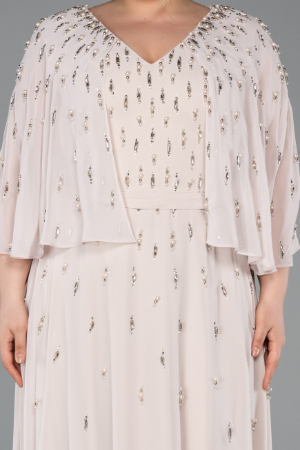 Robe de Soirée Grande Taille Longue Mousseline Beige ABU6066