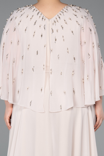 Robe de Soirée Grande Taille Longue Mousseline Beige ABU6066