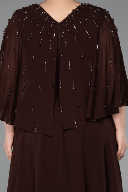 Robe de Soirée Grande Taille Longue Mousseline Brun ABU6066