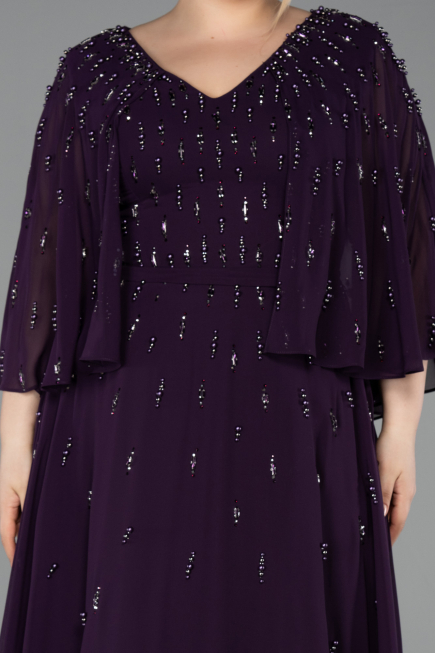 Robe de Soirée Grande Taille Longue Mousseline Violet Foncé ABU6066