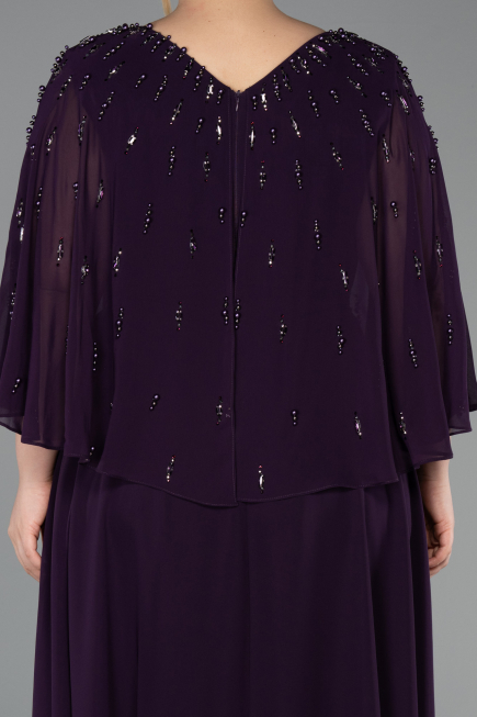 Robe de Soirée Grande Taille Longue Mousseline Violet Foncé ABU6066