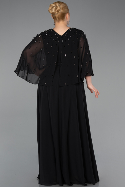 Robe de Soirée Grande Taille Longue Mousseline Noir ABU6066