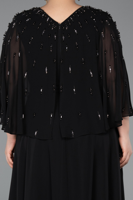 Robe de Soirée Grande Taille Longue Mousseline Noir ABU6066