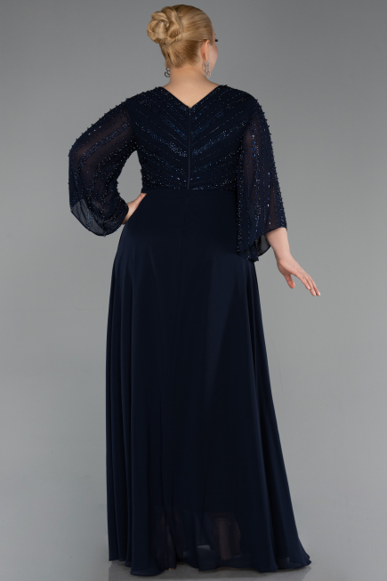 Robe de Soirée Grande Taille Longue Mousseline Bleu Marine ABU6067