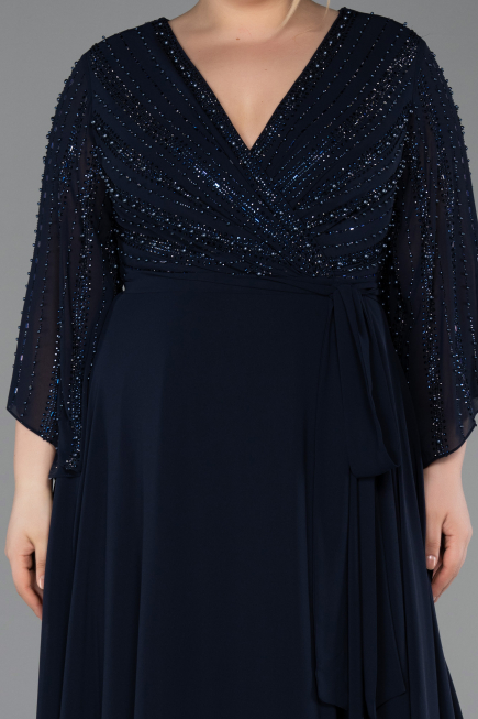 Robe de Soirée Grande Taille Longue Mousseline Bleu Marine ABU6067