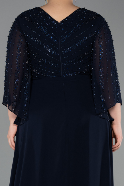Robe de Soirée Grande Taille Longue Mousseline Bleu Marine ABU6067