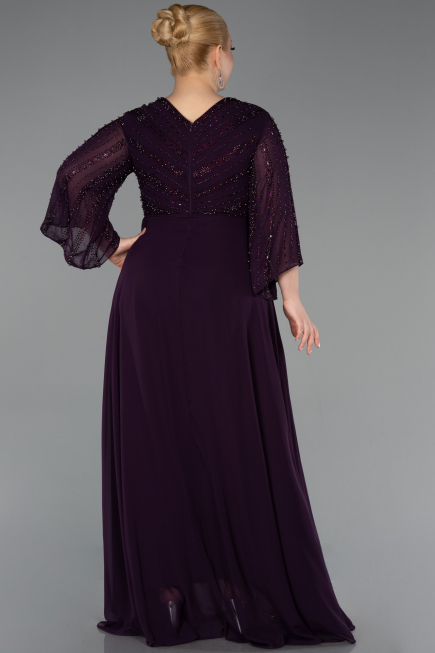 Robe de Soirée Grande Taille Longue Mousseline Violet Foncé ABU6067