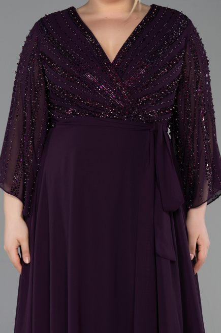 Robe de Soirée Grande Taille Longue Mousseline Violet Foncé ABU6067