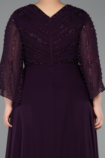 Robe de Soirée Grande Taille Longue Mousseline Violet Foncé ABU6067