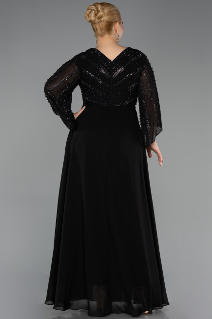 Robe de Soirée Grande Taille Longue Mousseline Noir ABU6067