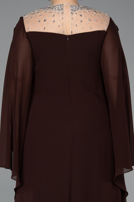 Robe De Soirée Grande Taille Longue Mousseline Brun ABU6068