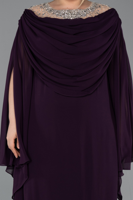 Robe De Soirée Grande Taille Longue Mousseline Violet Foncé ABU6068