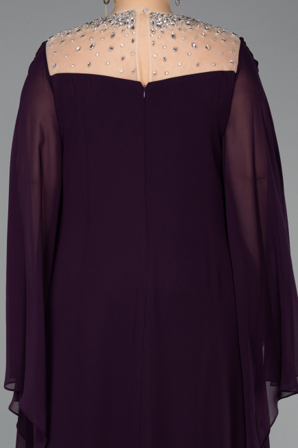 Robe De Soirée Grande Taille Longue Mousseline Violet Foncé ABU6068