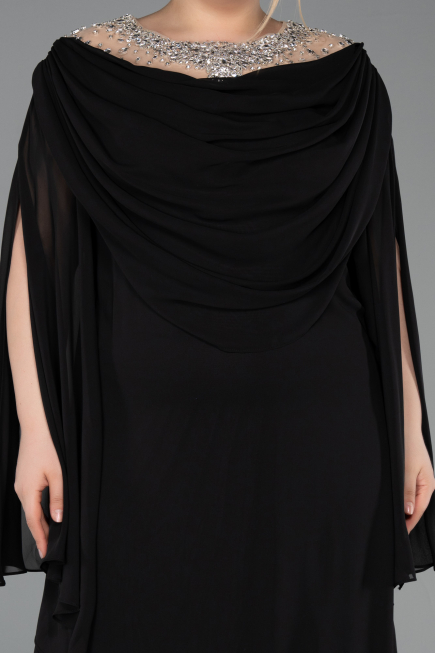 Robe De Soirée Grande Taille Longue Mousseline Noir ABU6068