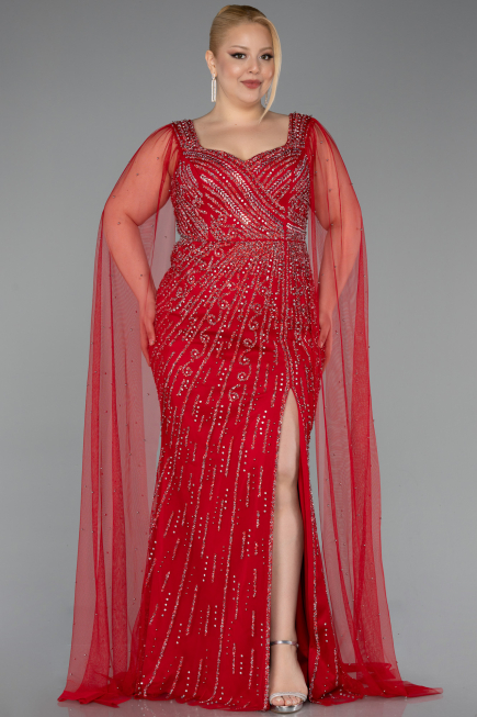 Robe De Soirée Grande Taille Pierreux Longue Rouge ABU5752