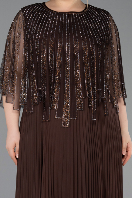 Robe de Soirée Grande Taille Longue Mousseline Brun ABU6012