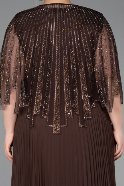 Robe de Soirée Grande Taille Longue Mousseline Brun ABU6012