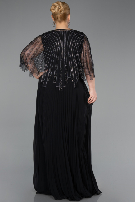 Robe de Soirée Grande Taille Longue Mousseline Noir ABU6012