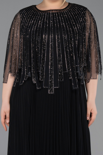Robe de Soirée Grande Taille Longue Mousseline Noir ABU6012