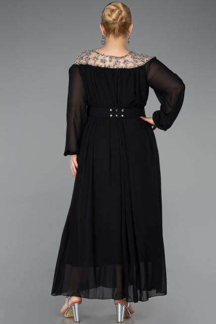 Robe Grande Taille Longue Mousseline Noir ABU5555