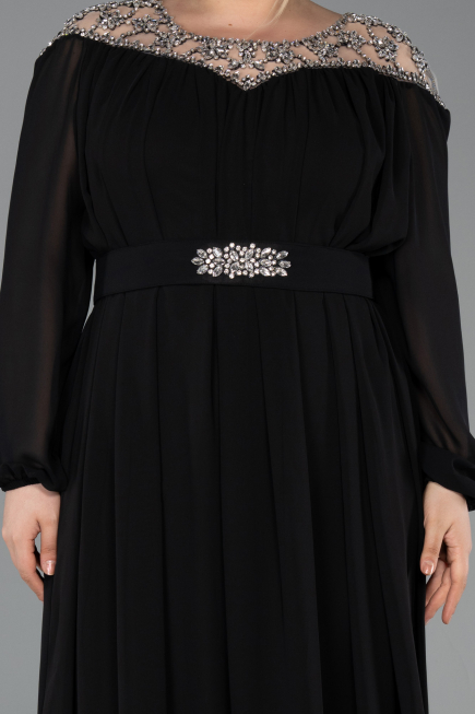 Robe Grande Taille Longue Mousseline Noir ABU5555