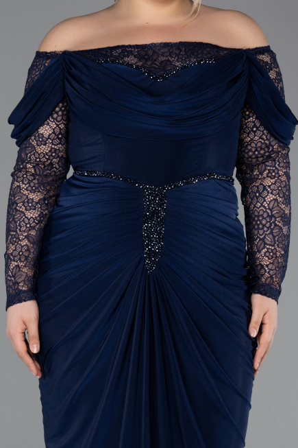 Robe de Soirée Grande Taille Longue Bleu Marine ABU6069
