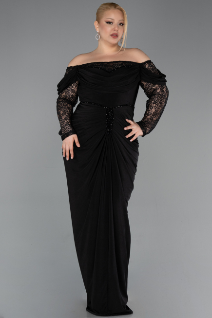 Robe de Soirée Grande Taille Longue Noir ABU6069