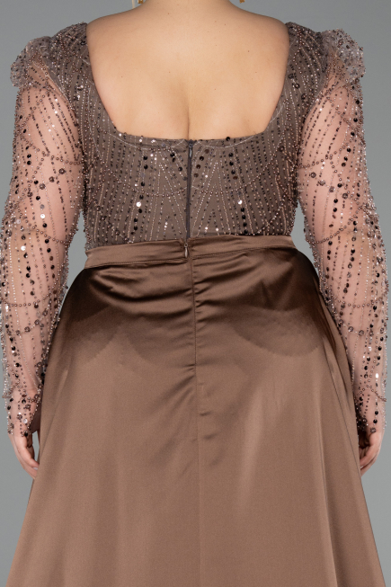 Robe De Fiançailles Grande Taille Perlé Longue Brun ABU4761