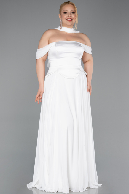 Robe de Soirée Grande Taille Longue Mousseline Blanc ABU5551