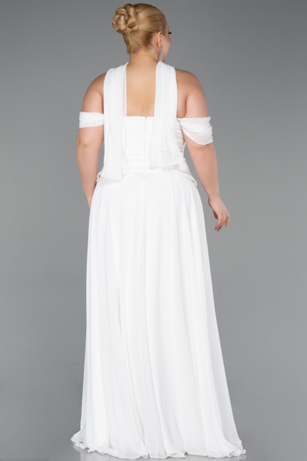 Robe de Soirée Grande Taille Longue Mousseline Blanc ABU5551