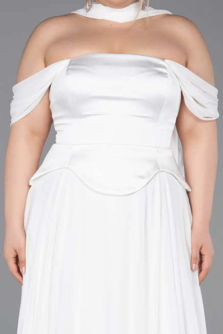 Robe de Soirée Grande Taille Longue Mousseline Blanc ABU5551