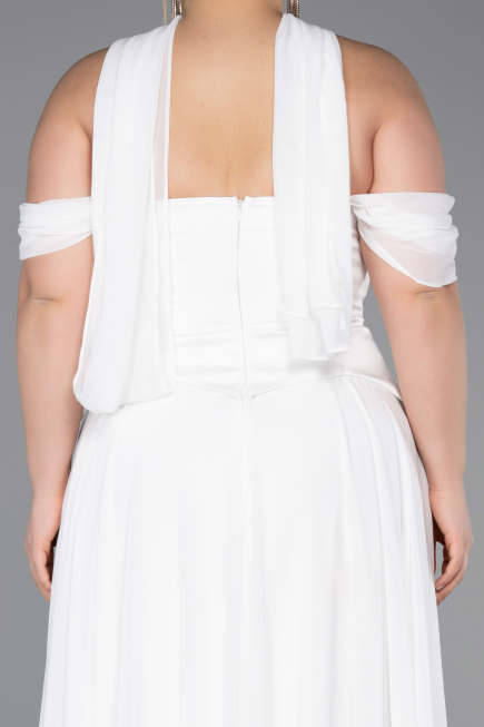 Robe de Soirée Grande Taille Longue Mousseline Blanc ABU5551
