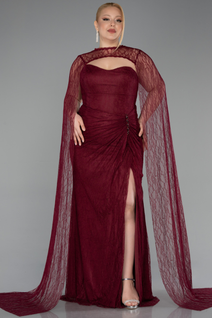 Robe De Soirée Grande Taille Longue Dantelle Rouge Bordeaux ABU6070