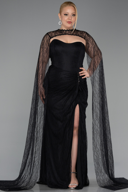 Robe De Soirée Grande Taille Longue Dantelle Noir ABU6070