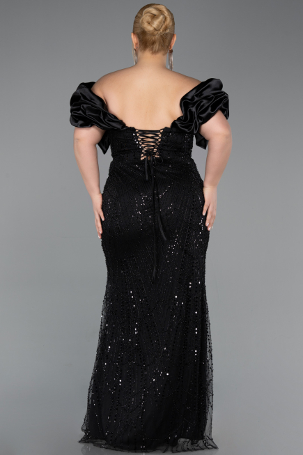 Robe Grande Taille Longue Perlé Noir ABU5948