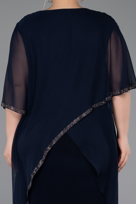 Robe De Invitation Grande Taille Midi Mousseline Bleu Marine ABK2600