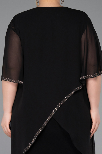 Robe De Invitation Grande Taille Midi Mousseline Noir ABK2600
