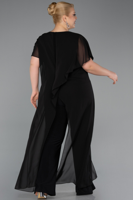 Robe De Invitation Grande Taille Longue Mousseline Noir ABT138