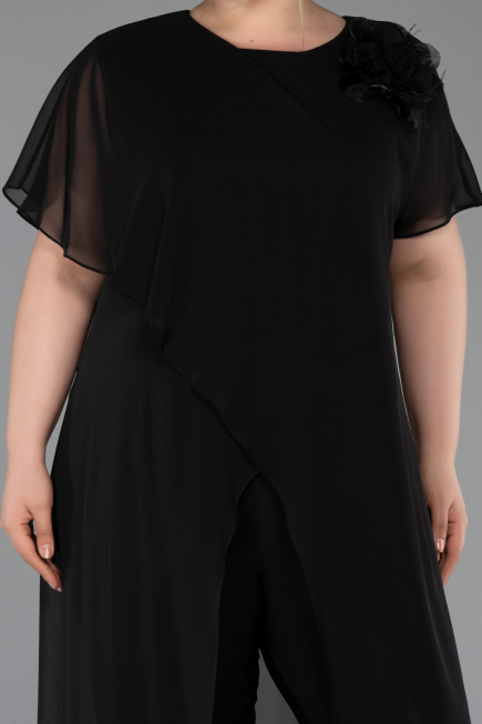 Robe De Invitation Grande Taille Longue Mousseline Noir ABT138