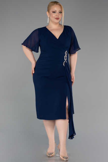 Robe De Invitation Grande Taille Midi Bleu Marine ABK2401