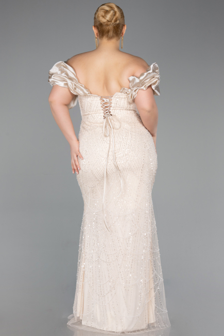Robe Grande Taille Longue Perlé Beige ABU5948