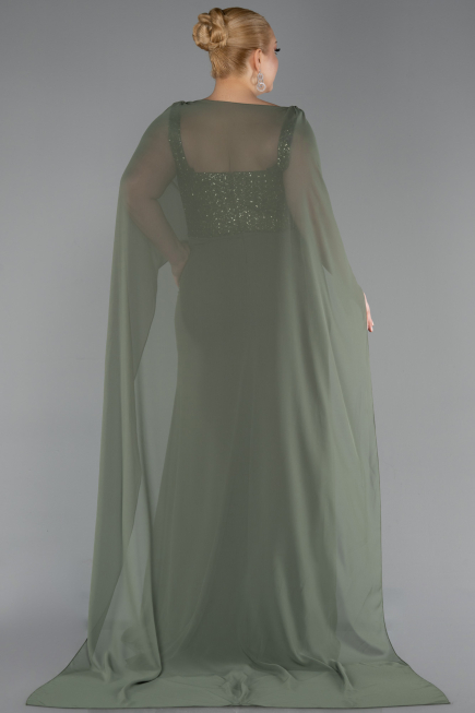 Robe de Soirée Grande Taille Longue Mousseline Kaki ABU6071